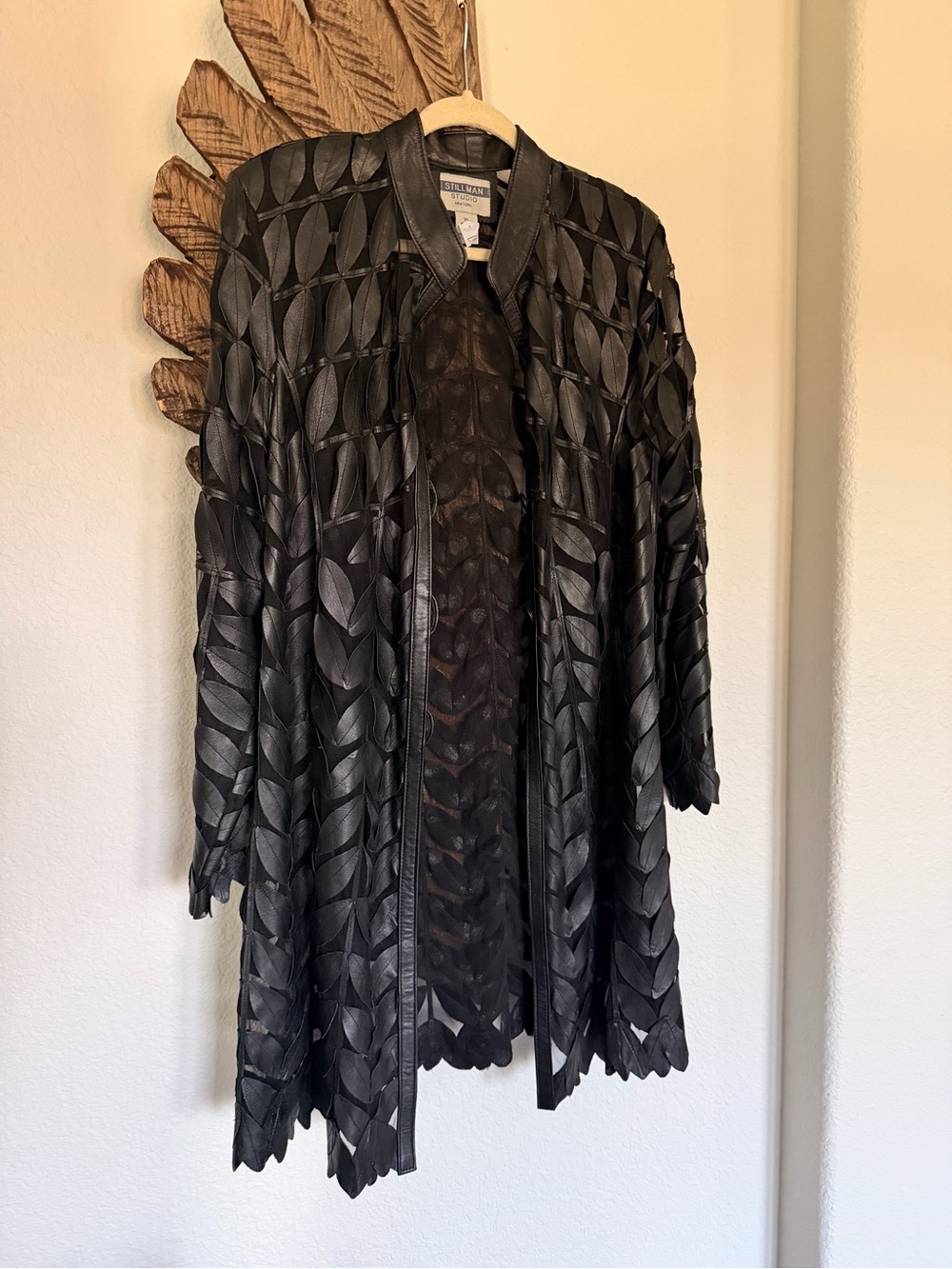 Stillman Studio Leather Lambskin mesh cutout STATEMENT Duster trench coat sz XL